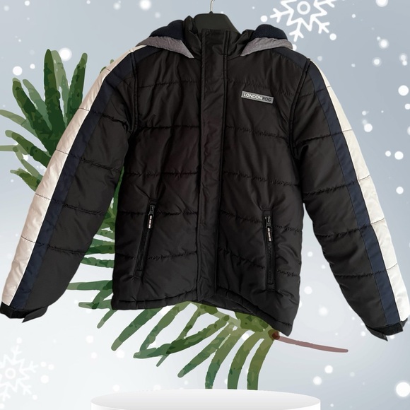 London Fog Black and White Kids Puffer Jacket - Picture 1 of 4